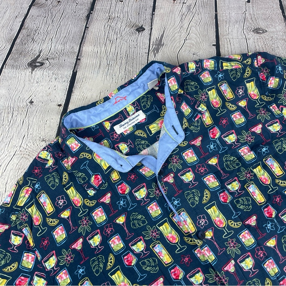 Tommy Bahama Shirt Men‎ 3XL Blue Veracruz Cay Hawaiian AOP Cocktail